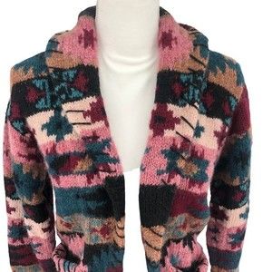 Vintage 100% Wool Fairisle Cardigan Chunky Knit S… - image 1